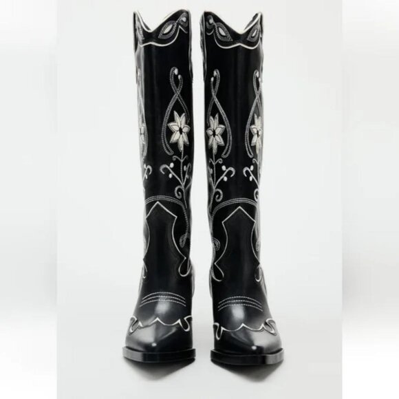 Zara Shoes - ZARA HEELED FLORAL COWBOY BOOTS